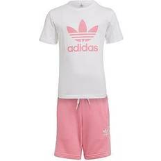 Adidas Adicolor Shorts & Tee Set - White/Bliss Pink (HK2969)