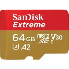 64 GB - microSDXC Memory Cards SanDisk Extreme MicroSDXC Class10 UHS-I U3 V30 A2 170 / 80MB/s 64GB