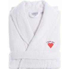 Linum Home Textiles I Love You Terry Bathrobe - White/Pink