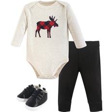 Hudson Baby 3-Piece Plaid Moose Bodysuit, Pant, And Shoe Set