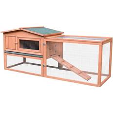 Pawhut 62" Wooden Outdoor Rabbit Hutch Detachable Run and Elevated Main House