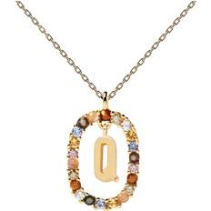 Pdpaola Gold-Plated Floral Letter Q Alphabet Necklace