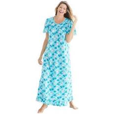 Plus Women's Long Floral Print Cotton Gown by Dreams & Co. in Caribbean Roses (Size 2X) Pajamas