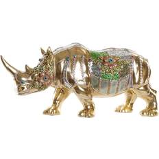 Dkd Home Decor ative Figure Golden Resin Multicolour Rhinoceros (55 x 17,5 x 25 cm) Figurine