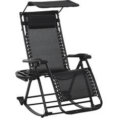 OutSunny Garden Rocking Chair Folding Recliner Black