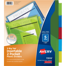 Avery Consumer Products AVE11906 Two-Pocket Insertable Dividers- Plastic- 5-Tab- Multi-Color