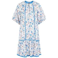 Y.A.S cotton broderie smock mini dress in floral MBLUE