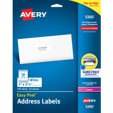 Avery Easy Peel Address Labels Sure Feed Technology Permanent Adhesive 1 x 2-5/8 750 Labels (5260)