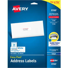 Avery 8160 Inkjet Address Labels, 1 x 2-5/8" White 750 Labels