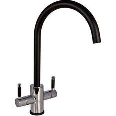 Lavabo Genesis Chrome & Black Modern Swan Neck Dual Lever Kitchen Mixer Tap