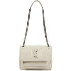 Saint Laurent Niki Baby Quilted Leather Crossbody White/Silver