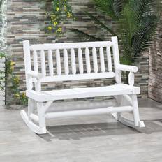 OutSunny 26.5 in. W 2-Person White Wood Outdoor Bench Garden Bench