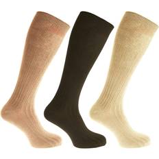 Brown - Men Socks Mens 100% Cotton Ribbed Knee High Socks (Pack Of 3) (UK 6-11, EUR 39-45) (Beige/Cream/Green)