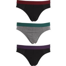 Tom Franks Mens Briefs Underwear With Striped Waistband (3 Pack) (Medium) (Red/Teal/Purple)