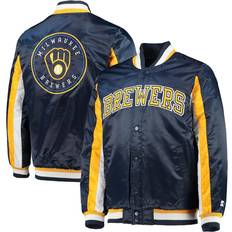 Starter Men's Milwaukee Brewers Satin Full-Snap Jacket - Navy