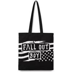 Unisex Fabric Tote Bags Fall Out Boy Rocksax Flag Shoulder Bag black white