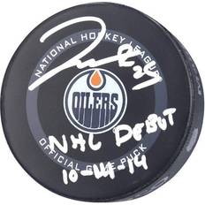 Fanatics Edmonton Oilers Darnell Nurse Autographed 2021 Model Official Game Puck with NHL DEBUT 10-14-14