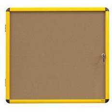 Bi-Office Ultrabrite Cork Noticeboard Display Case Lockable Yellow