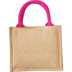 Westford Mill Jute Mini Gift Bag (6 Litres) (Pack Of 2) (One Size) (Natural/Fuchsia)