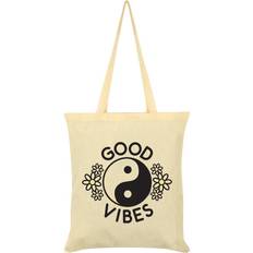 White Fabric Tote Bags Grindstore Good Vibes Cream Tote Bag
