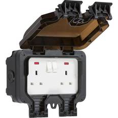 Black Electrical Outlets Knightsbridge IP66 13A 2G DP switched socket with neons Black