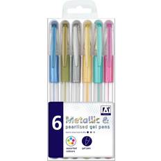 Silver Gel Pens 6 x Metallic & Pearlised Gel Pens Rubber Grip Silver Gold Green Purple Blue Orange