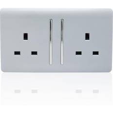 Trendi 2 Gang Artistic Modern Glossy Screwless 13 Amp Double Plug Socket Silver