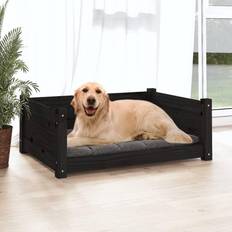 vidaXL Dog Bed Black 75.5x55.5x28 Solid Pine Wood