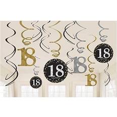 Birthdays Garlands & Confetti Amscan 9900558 18th Birthday Gold Celebration Hanging Swirls Decorations 12 Pack