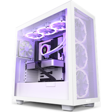 White gaming pc case NZXT H7 Flow Tempered Glass