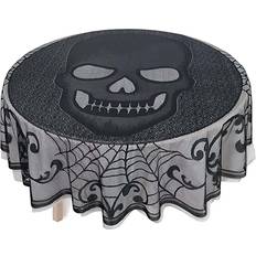 Amscan Halloween Skull Lace Round Table Cover, 70" Black