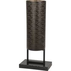 Litton Lane Modern Style Large Black Cylinder Metal with Pierced Metal Boho Pattern on Metal Base Lantern