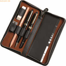 Alassio 2638 Pen Case Made of Genuine Leather in Black Case Approx. 17.5 x 8 x 2.5 cm, Leather case for 3 pens and Accessories