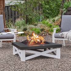 Real Flame Austin Wood-Burning Fire Table in White with Black Top, 350-WHT