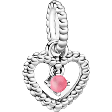 Pandora October Birthstone Heart Dangle Charm - Silver/Pink