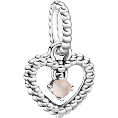 Pandora June Birthstone Heart Dangle Charm - Silver/Pink
