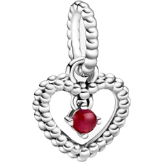 Pandora January Birthstone Heart Dangle Charm - Silver/Red