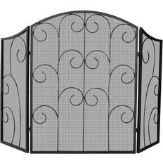 Uniflame S-1015 3 Panel Black Wrought Iron Screen With Decorative Scroll