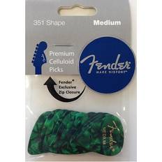 Fender 351 Shape Medium Classic Celluloid Picks, 12-Pack, Green Moto for electric guitar, acoustic guitar, mandolin, and bass