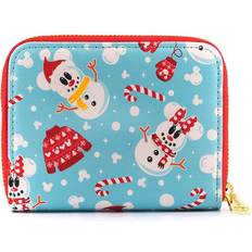 Loungefly Disney Seasonal Snowman Minnie Mickey Aop Zip Around Wallet