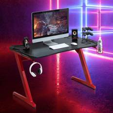 Homcom Gaming Computer Desk With Cup Holder Headphone Gamepad Holder Black Medium