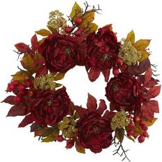 Nearly Natural Wreaths Red Peony