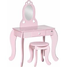 Homcom Kids Vanity Table & Stool Girls Dressing Set Make Up Desk with Mirror