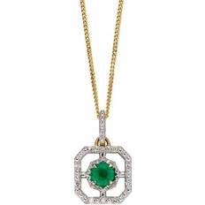 Elements 9ct Emerald Illusion Setting Diamond Art Deco Pendant GP2255G