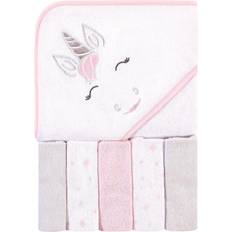 Hudson Baby Girls' Baby Washcloths Pink Pink Unicorn Hooded Towel & Washcloth Set