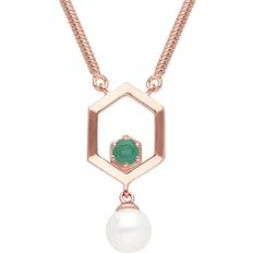 Gemondo Modern Pearl & Emerald Hexagon Drop Necklace in Rose Plated