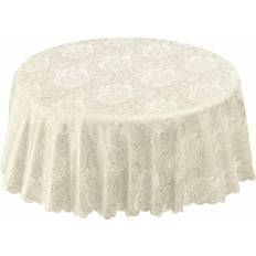 & Sons Cloth Damask Rose 63" Cream Tablecloth Green, White, Pink