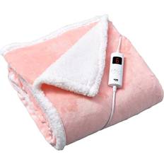 GlamHaus Fleece Heated Throw Blankets Grey, Yellow, Blue, Pink, Brown (160x130cm)