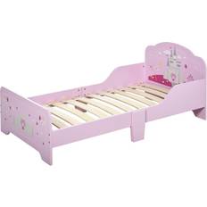 Pink Childbeds Kid's Room Homcom Princess Castle Kid's Bed with Side Rails & Slats 28.7x56.3"