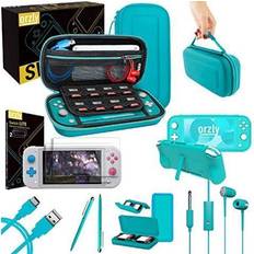 Orzly Switch Lite Accessories Bundle - Case & Screen Protector for Lite Console USB Cable Holder Grip Case
